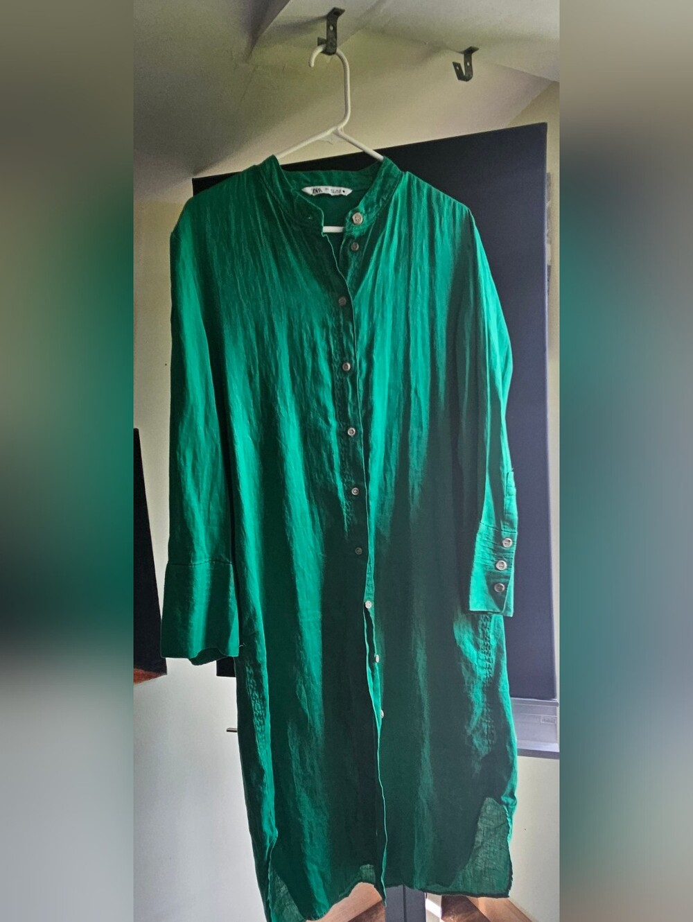 Zara Emerald Green Linen Shirt Dress Or layering clothes Over Anything.